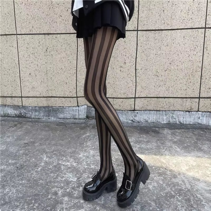 Striped Thigh High Stockings Pantyhoses Lingerie Hosiery Ultra-Thin Nylon Tights Pantyhose Women Black Tights Body Stockings New