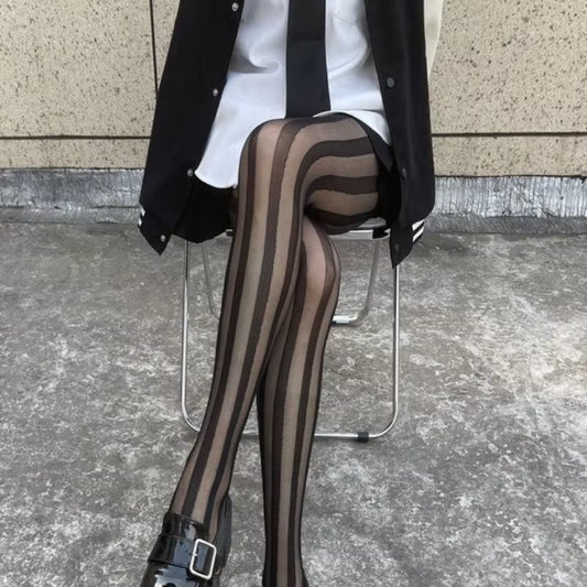 Striped Thigh High Stockings Pantyhoses Lingerie Hosiery Ultra-Thin Nylon Tights Pantyhose Women Black Tights Body Stockings New