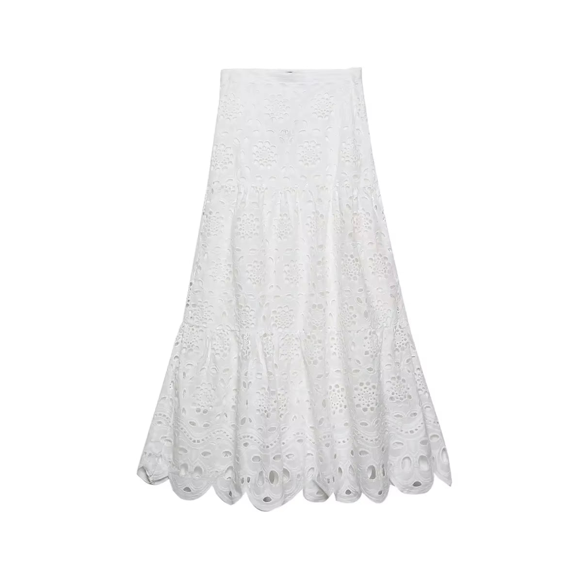 Spring Women Summer White Lace Dress Set Hollow Out Embroidery Shirt Skirt 2 Pcs Robe Outfits Single Breasting Cotton Maxi Dress